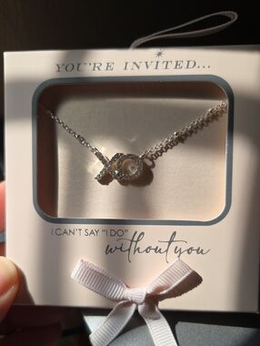 You're Invited Silver Tone Crystal XO Pendant NIB, Bridal Or Wedding Jewelry